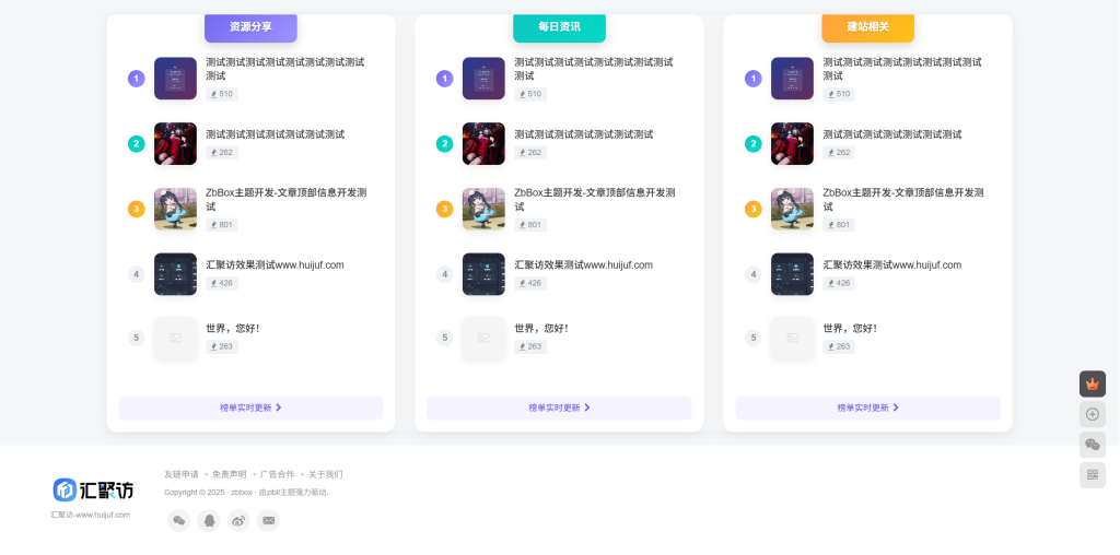 子比主题 – 首页排行榜小工具样式（第三版）-汇聚访