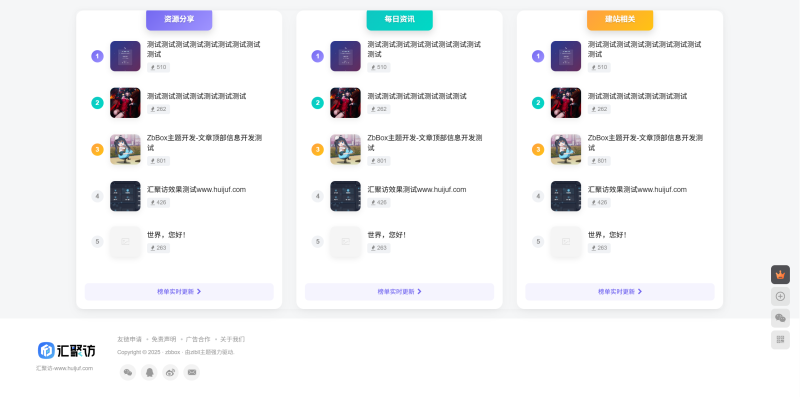 子比主题 – 首页排行榜小工具样式（第三版）-汇聚访