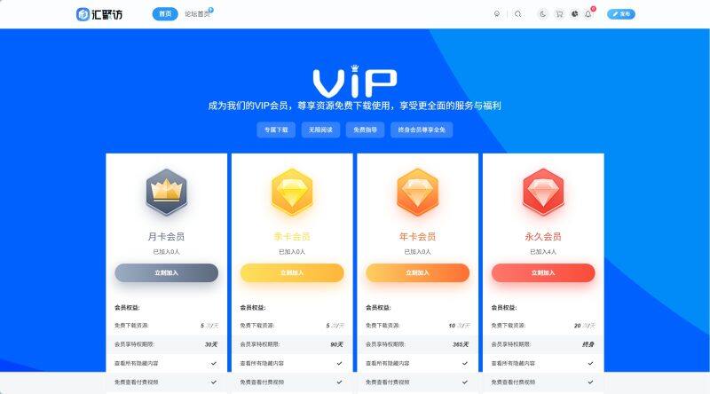 子比主题 – VIP会员权益页面（第二版）-汇聚访